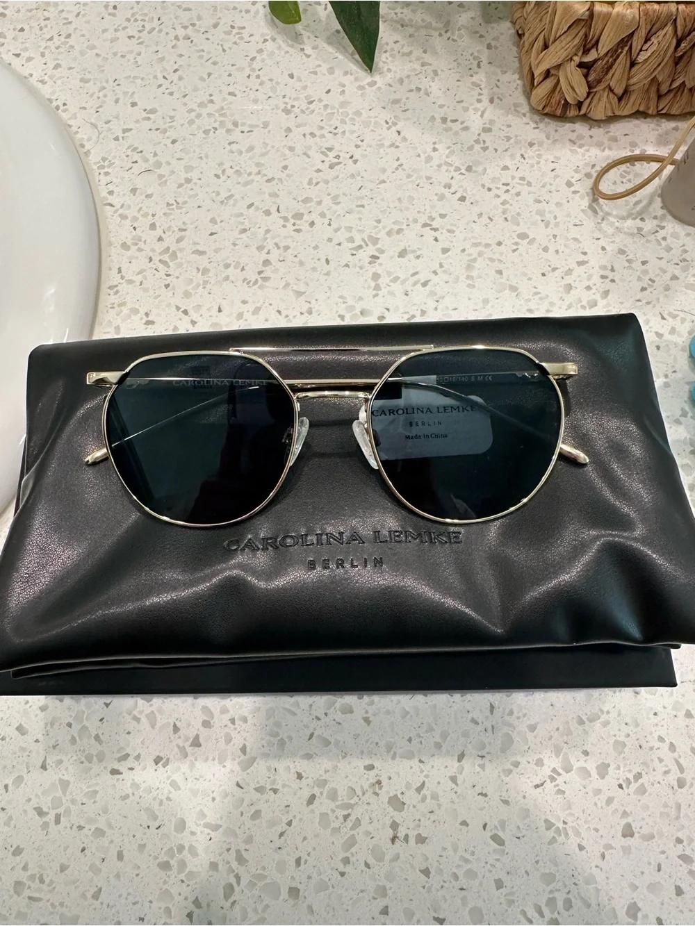 Carolina Lemke Berlin “Saffia” Round Metal Sunglasses - Black Lenses